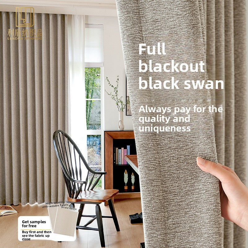 2026 New Black Swan Cotton Linen Blackout Curtain