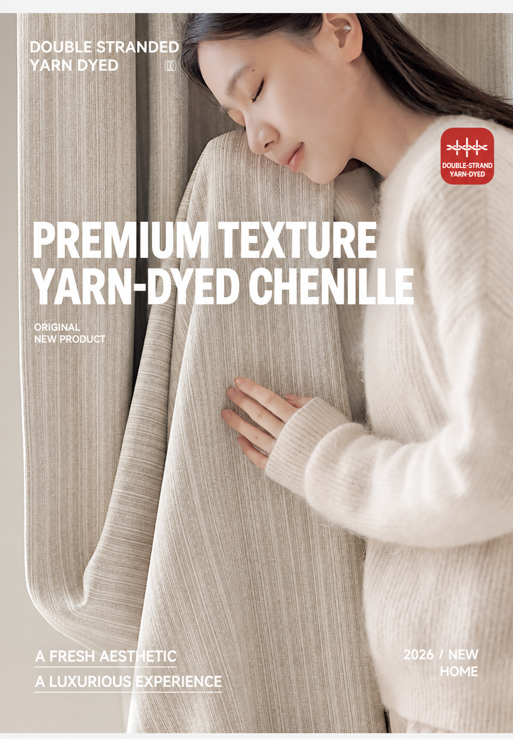 Pine needle woven texture and wooden button trim detail