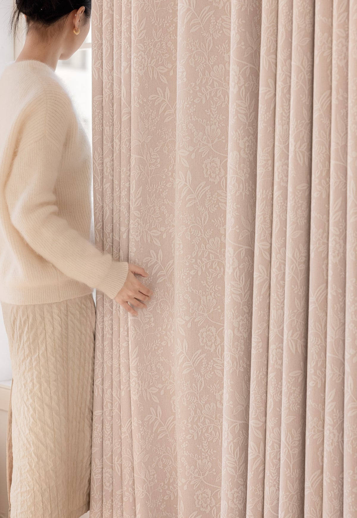 Blush pink chenille blackout curtain drape