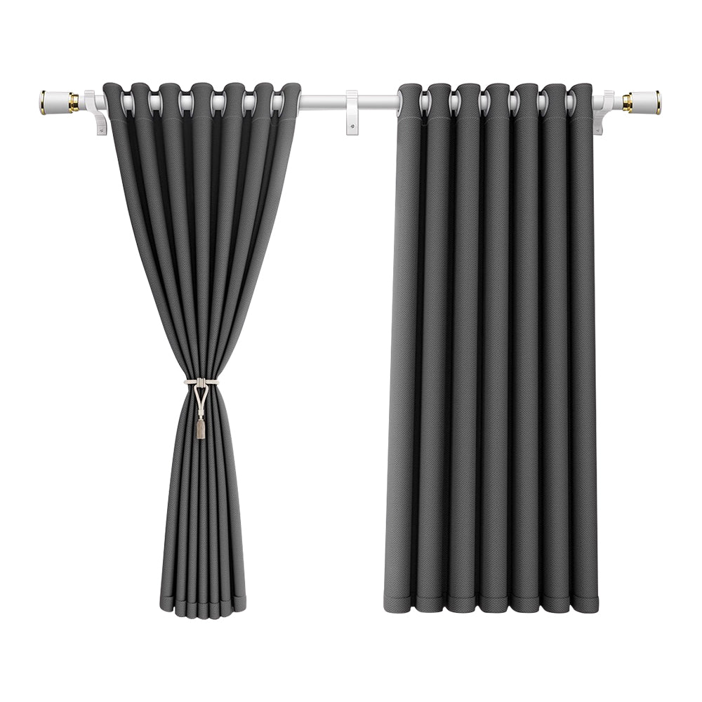 Charcoal double-sided faux linen grommet blackout curtain on white background