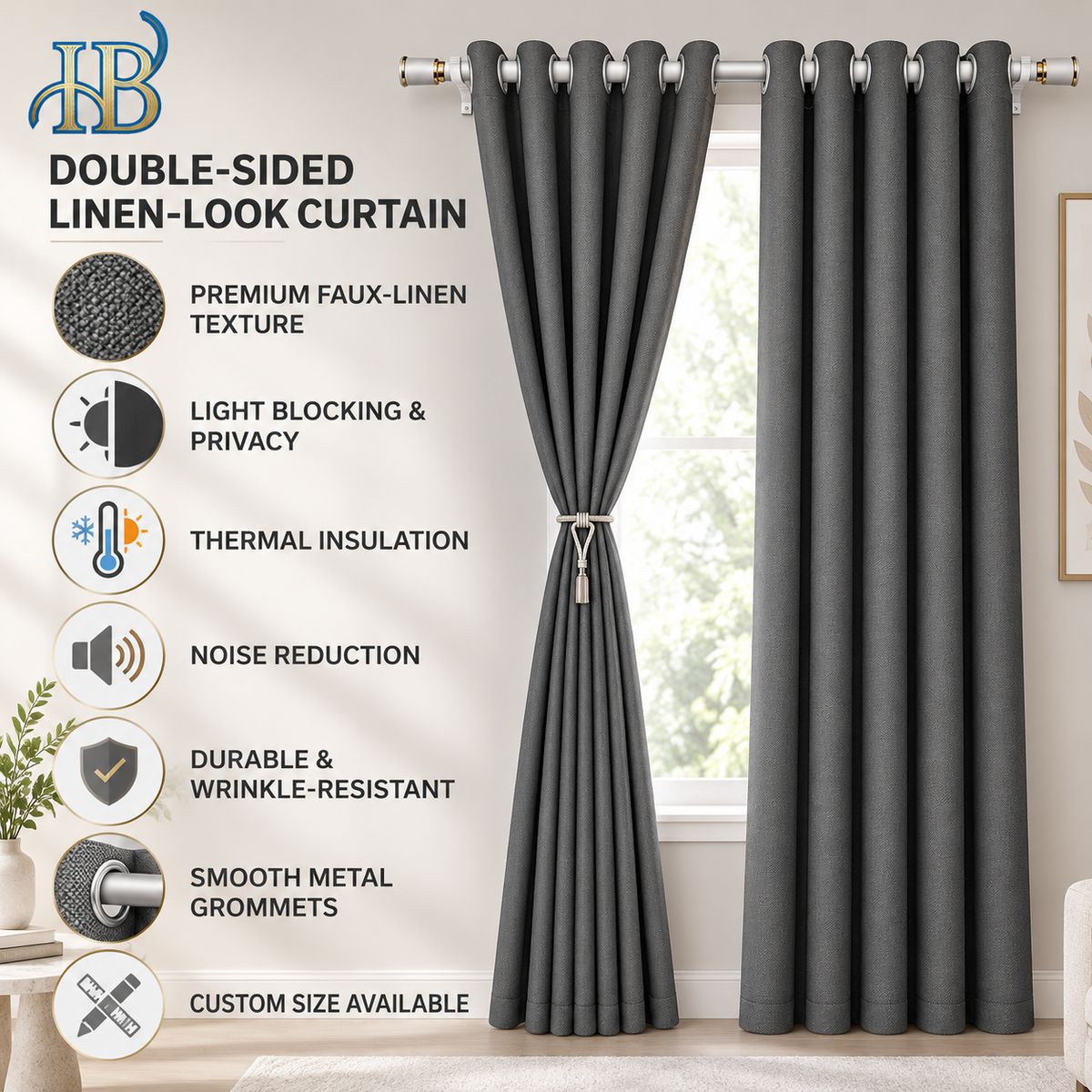 Double-sided faux linen curtain features and benefits