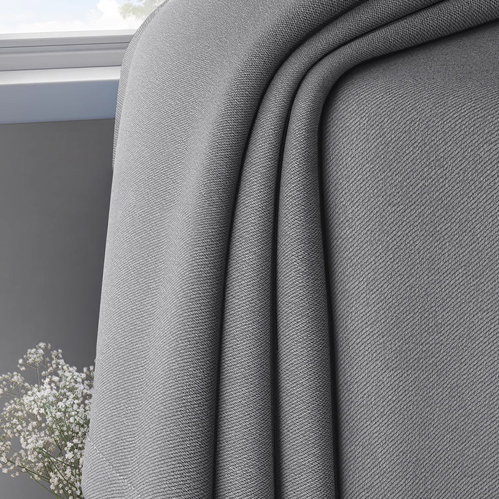 Close-up of charcoal double-sided faux linen curtain texture