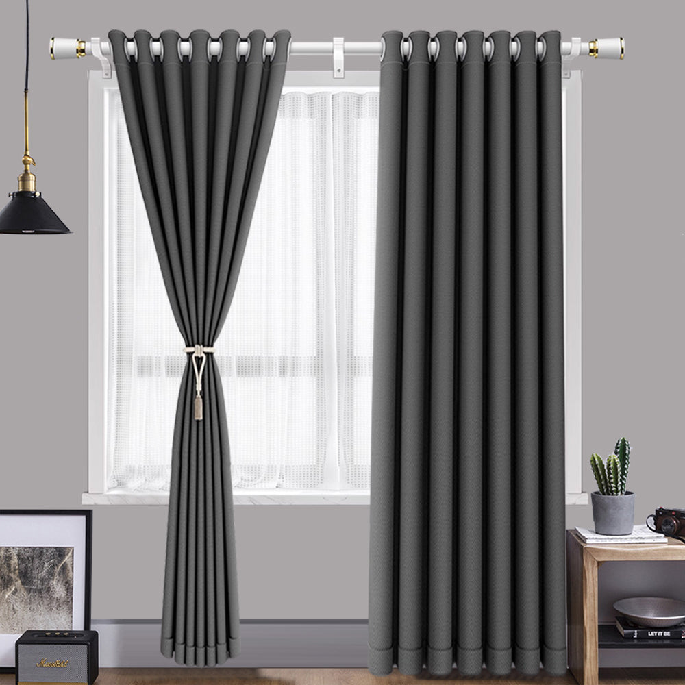 Charcoal double-sided linen-look curtain with silver grommets