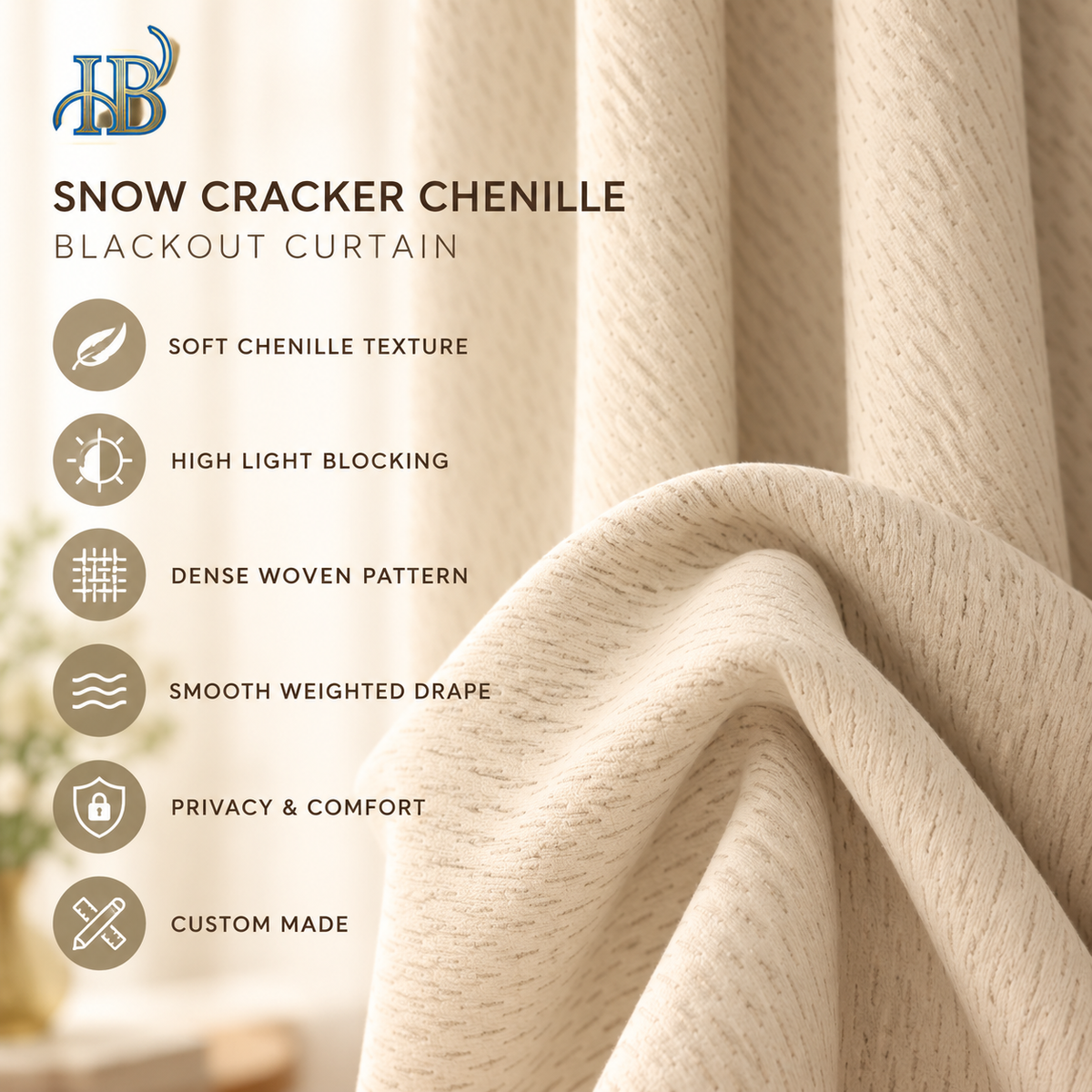 Snow Cracker chenille blackout curtain features and selling points
