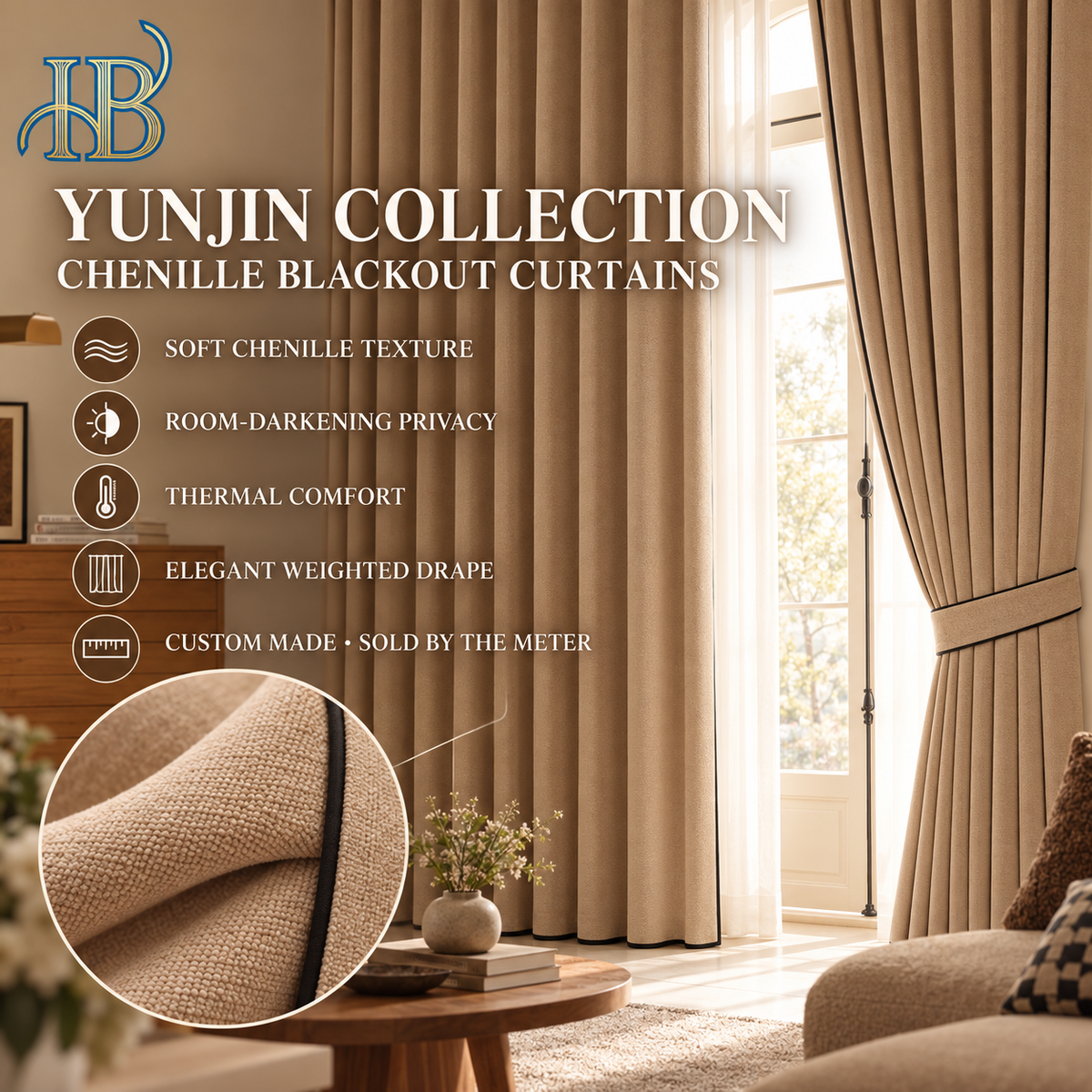Yunjin chenille blackout curtain features and benefits